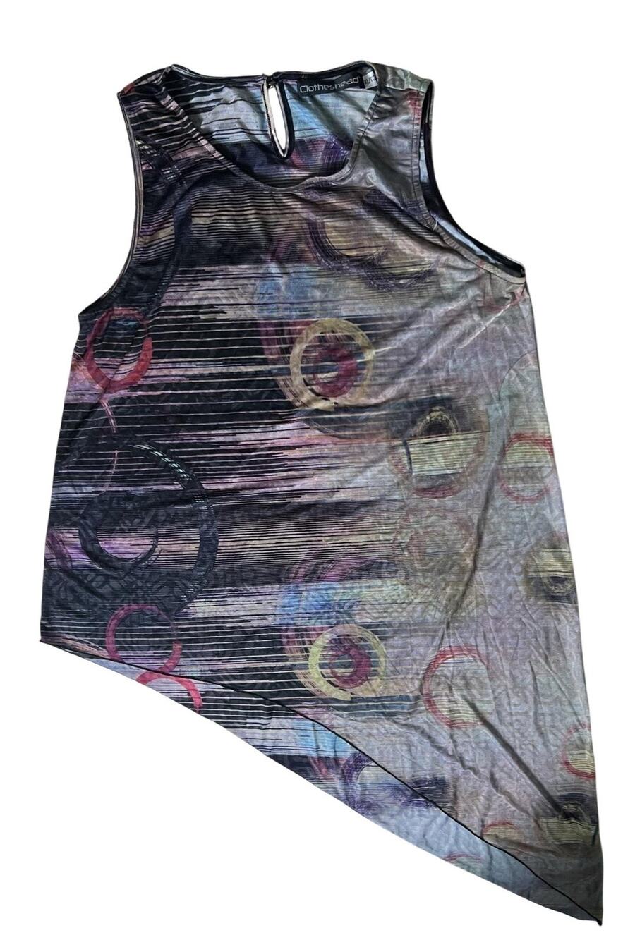 Clotheshead Tunic Womens XL Multicolor Mesh Striped Round Neck Button Relaxed